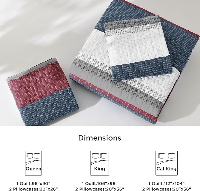 Litanika California King Quilt Set Blue and Red - Image 7