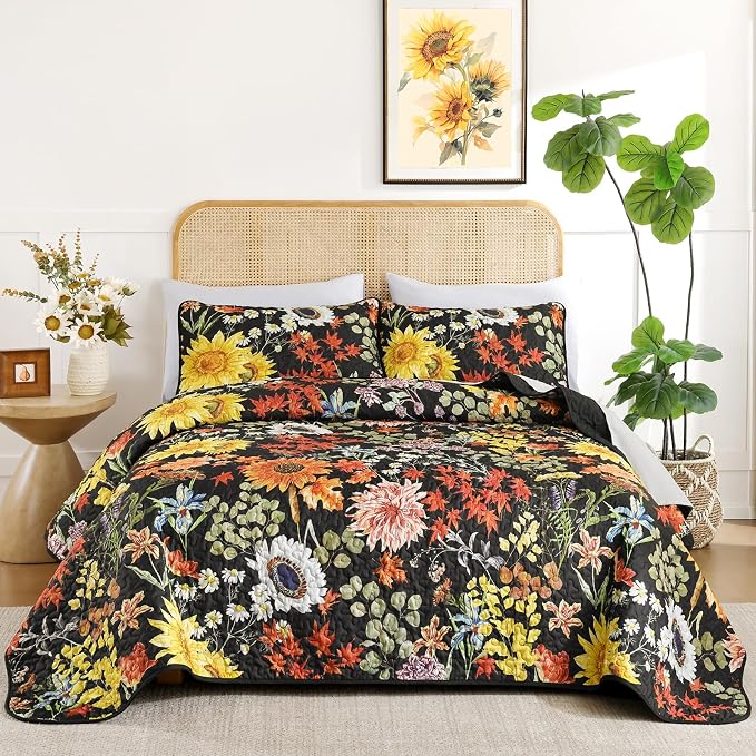 Yiran Floral Quilts Queen Size, 3 Pieces Summer Colorful Soft Lightweight - Image 4