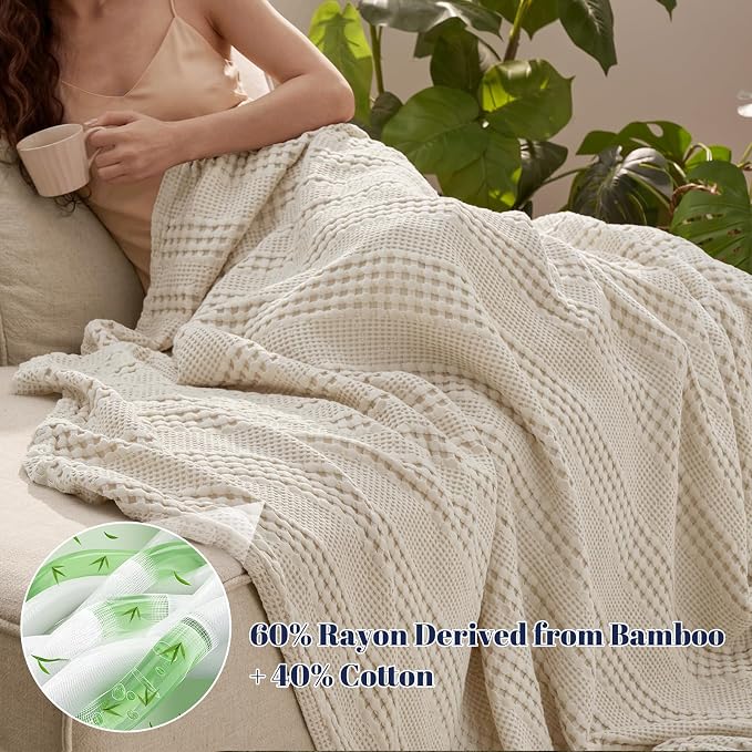 PHF Cooling Waffle Blanket Queen Size, Lightweight 60% Rayon from Bamboo & 40% - Image 2