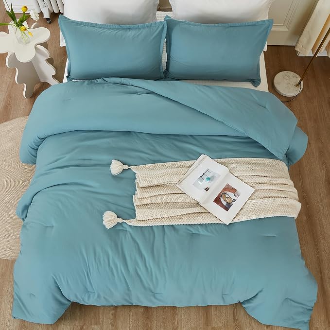 Litanika Grayish Teal Comforter Set Twin/Twin XL Size, 2 Pieces Lightweight - Image 4