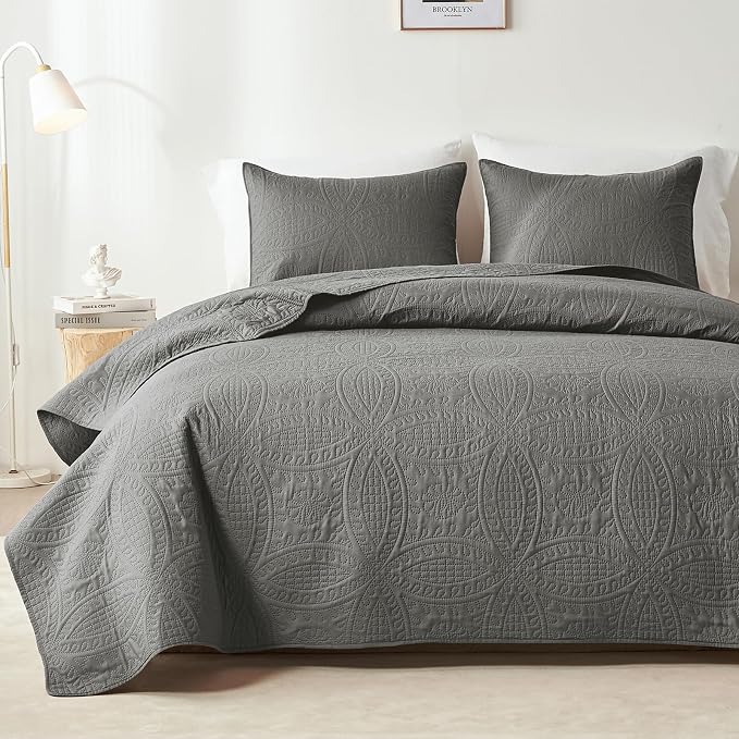akkialla Dark Grey Full/Queen Quilt Set, Ultrasonic Lightweight Bedspread by akkialla