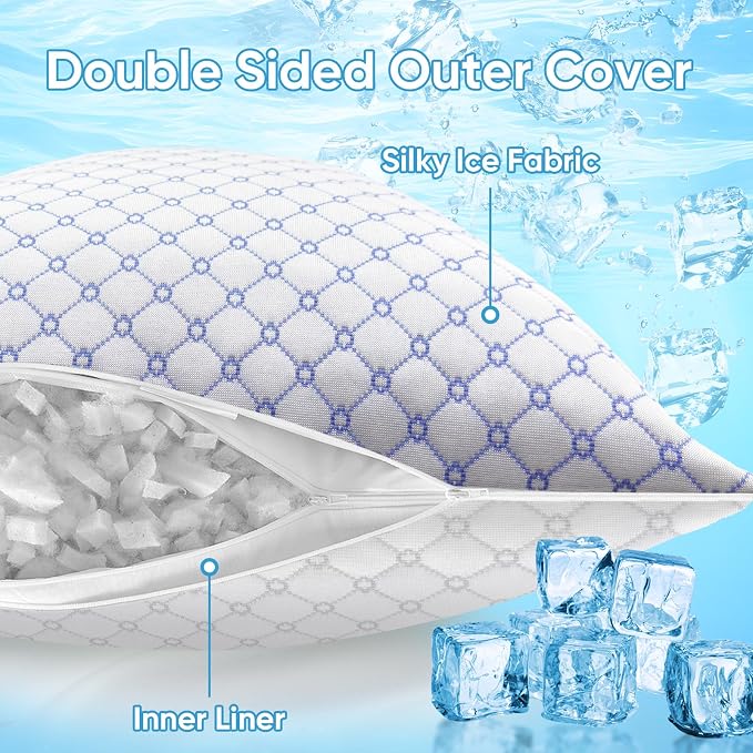 OAISZ Cooling Pillow Standard Size 2 Pack, Shredded Memory Foam Bed Pillows - Image 4