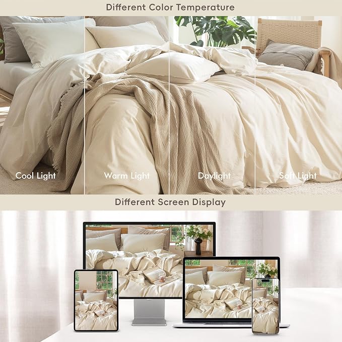 MooMee Bedding Duvet Cover Set 100% Washed Cotton Linen Like Textured - Image 6