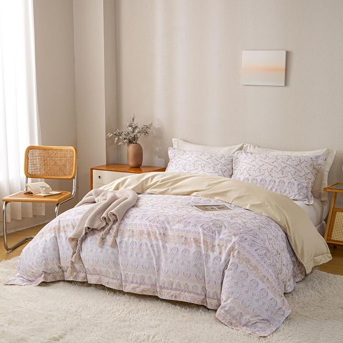 OAITE Duvet Cover Set King Size Floral Pattern Ultra Soft 100% Cotton Duvet - Image 3