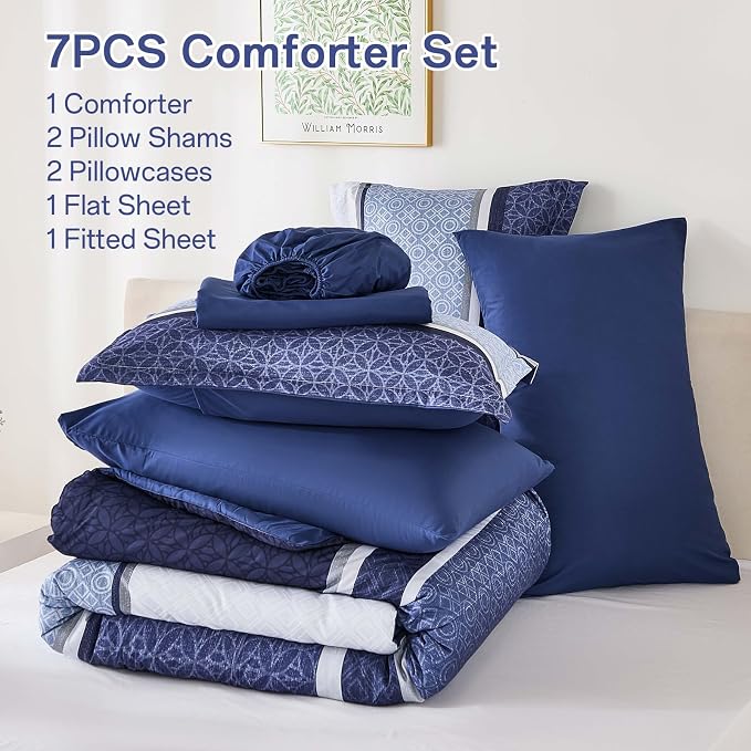 WONGS BEDDING Comforter Set King Size 7 Pieces, Patchwork Soft Lightweight - Image 7