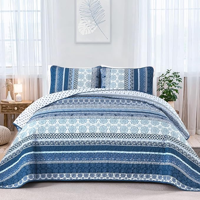WONGS BEDDING Boho Quilt Set Full Size, Lightweight Microfiber Bedspread by WONGSBEDDING