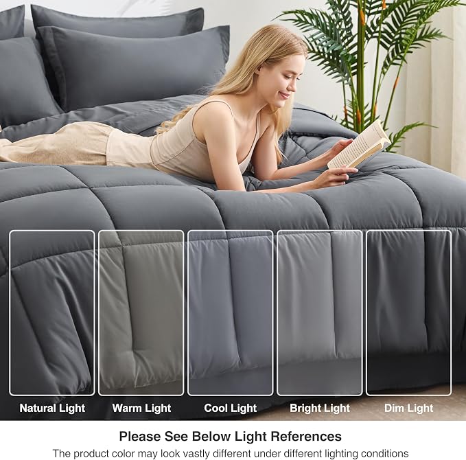 Love's cabin Twin Comforter Set Soot Grey, 5 Pieces Twin Bed in a Bag, All - Image 7
