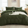AveLom Dark Olive Green Seersucker Duvet Cover Set King, 3 Pieces, Soft Washed by AveLom