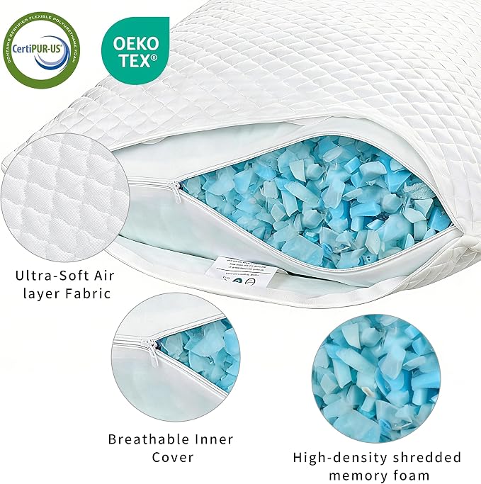 Cooling Pillow for Sleeping Queen Size Set of 2, Shredded Memory Foam Pillows - Image 6