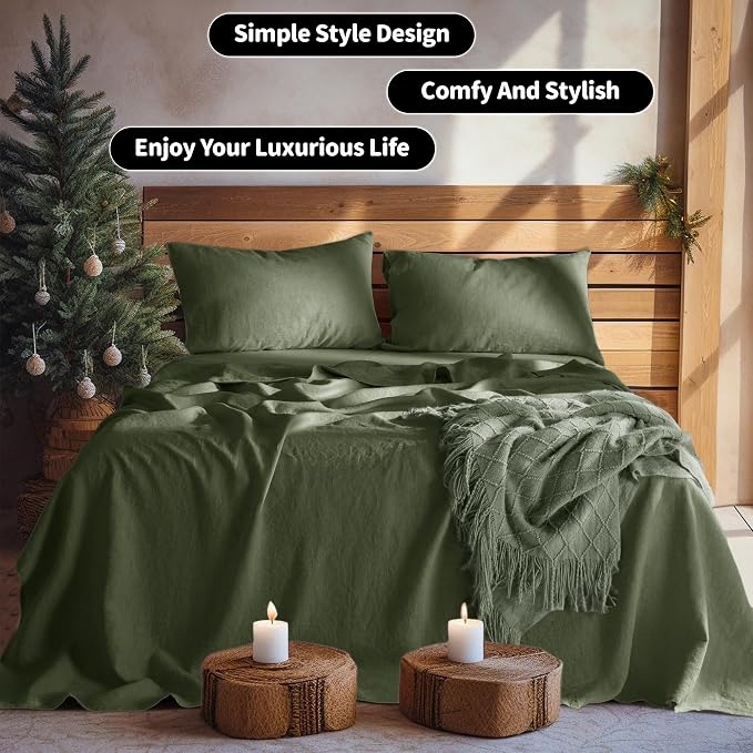 LBRO2M 100% Pure Linen Sheet Set Deep Pocket Up to 16" Bed Sheets Sets - Image 6