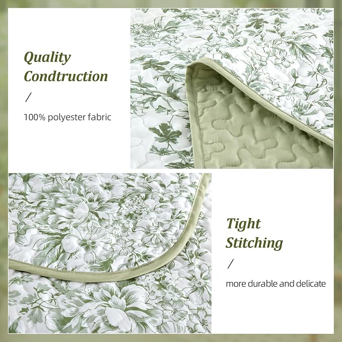 WONGS BEDDING California King Quilt Sets, Sage Green Quilt Bedding Set - Image 4