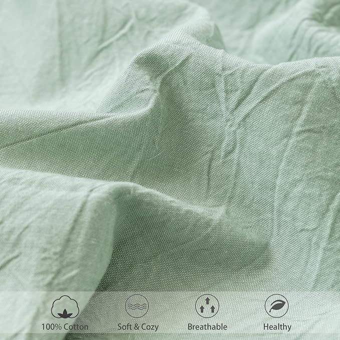 MooMee Fitted Bottom Sheet Only 100% Washed Cotton Linen Like Textured - Image 5