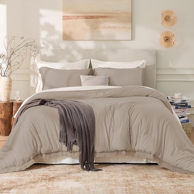 Andency Comforter Full Size Set Khaki, 3 Pieces Boho Winter Lightweight Bedding by Andency