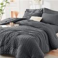 HYMOKEGE 7 Piece King Size Comforter Set Seersucker, All Season Luxury Bed in a by HYMOKEGE