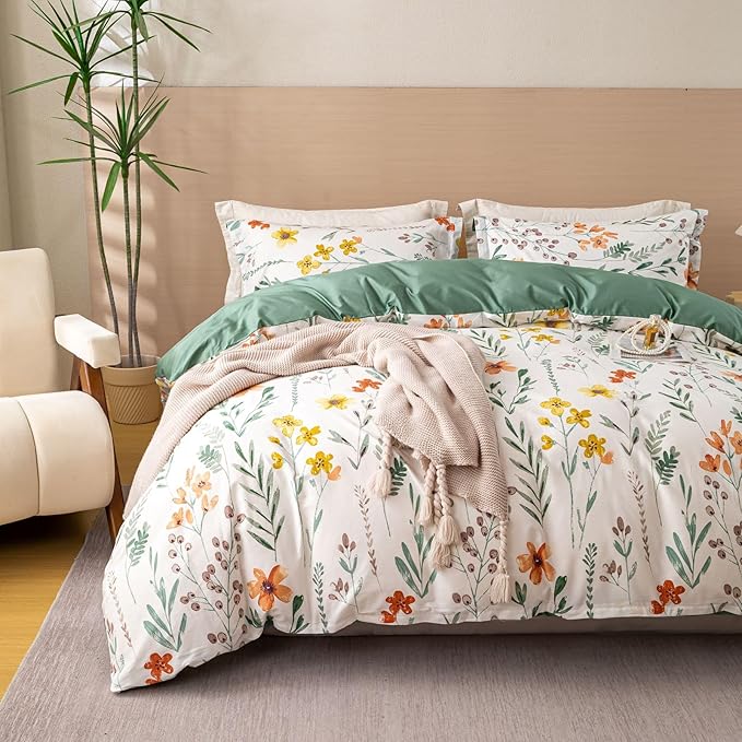 OAITE Duvet Cover Set Queen Size Floral Pattern Ultra Soft 100% Cotton Duvet by OAITE