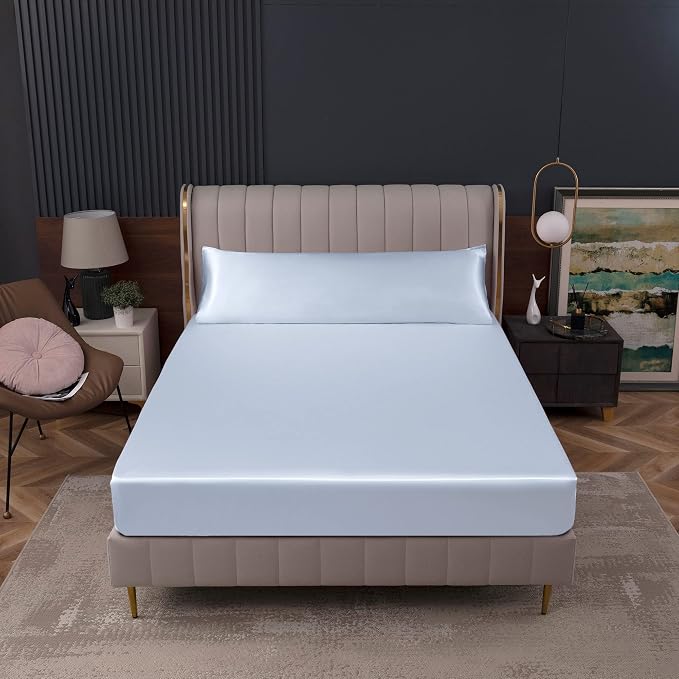 Homiest Baby Blue Satin Fitted Sheet King Size, Deep Pocket, Luxury & Ultra - Image 7