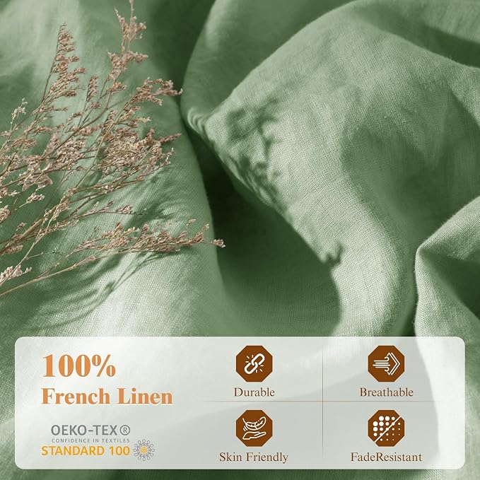 LBRO2M 100% France Linen Duvet Cover Set King Size 3 Pcs Natural Flax Comforter - Image 3