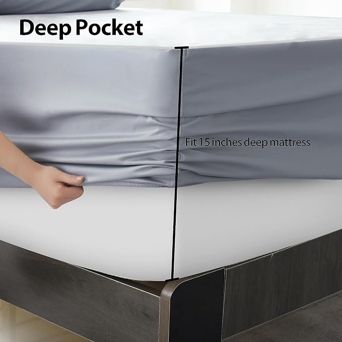 Twin XL Size Fitted Sheet Only Gray, 100% Egyptian Cotton 600 Thread Count - Image 5