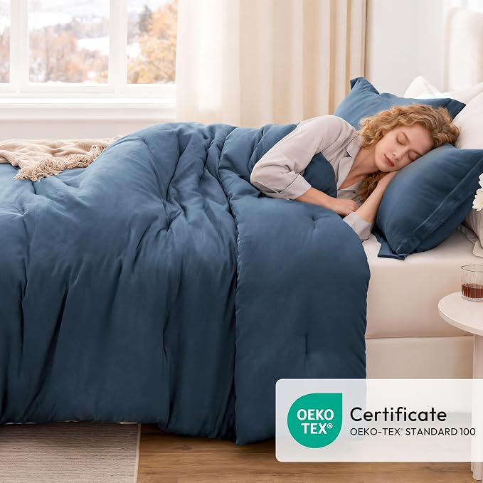 Love's cabin Navy Blue Queen Comforter Set, 3-Piece Prewashed Bed Set - Image 5