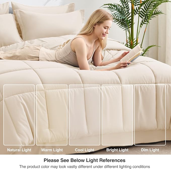 Love's cabin California King Comforter Set Beige, 7 Pieces California King Bed - Image 7