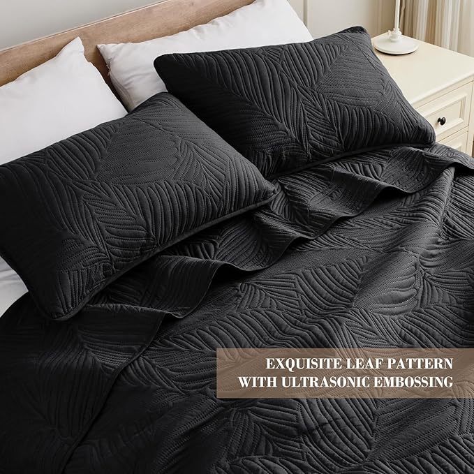 Exclusivo Mezcla King Size Quilt Bedding Set, Lightweight Black Quilts King Size - Image 3
