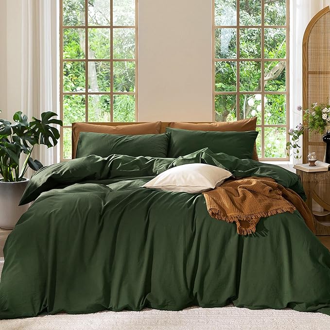 MooMee Bedding Duvet Cover Set 100% Washed Cotton Linen Like Textured by MOOMEE
