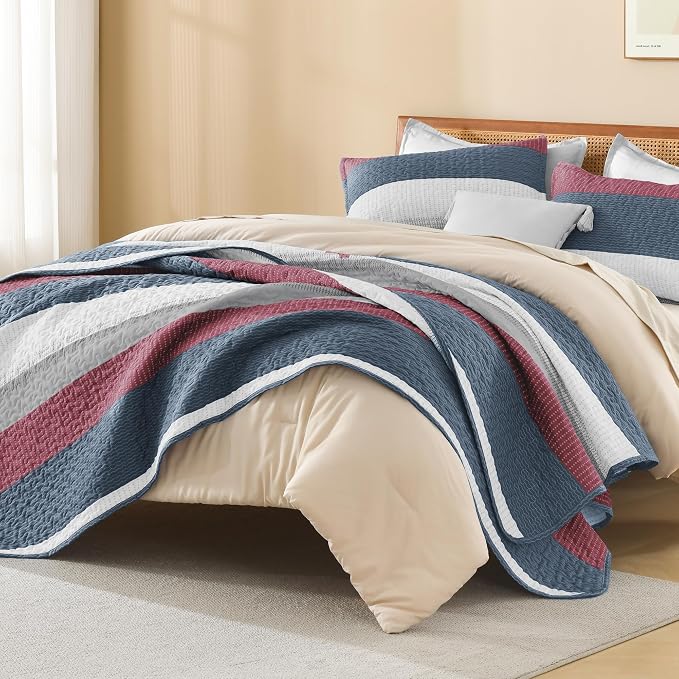 Litanika California King Quilt Set Blue and Red - Image 4