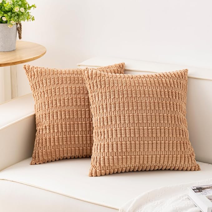 Aegero Pack of 2 Corduroy Decorative Throw Pillow Covers 18x18 Inch Soft by Unknown