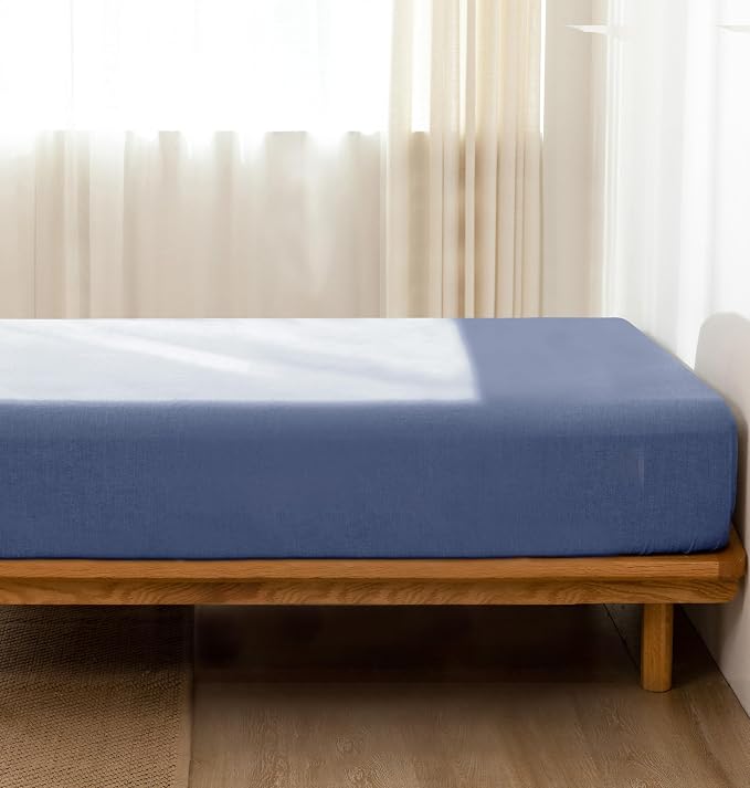 MooMee Fitted Bottom Sheet Only 100% Washed Cotton Linen Like Textured - Image 3