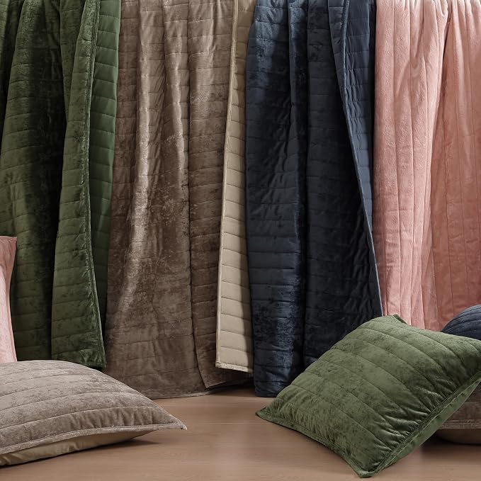 WRENSONGE Velvet King Size Quilt Set-3 Pieces Blue Grey Luxurious Velvet - Image 5