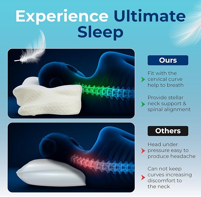 Cervical Neck Pillow for Sleeping, Ergonomic Contour Soft Non Collapsing Memory - Image 4