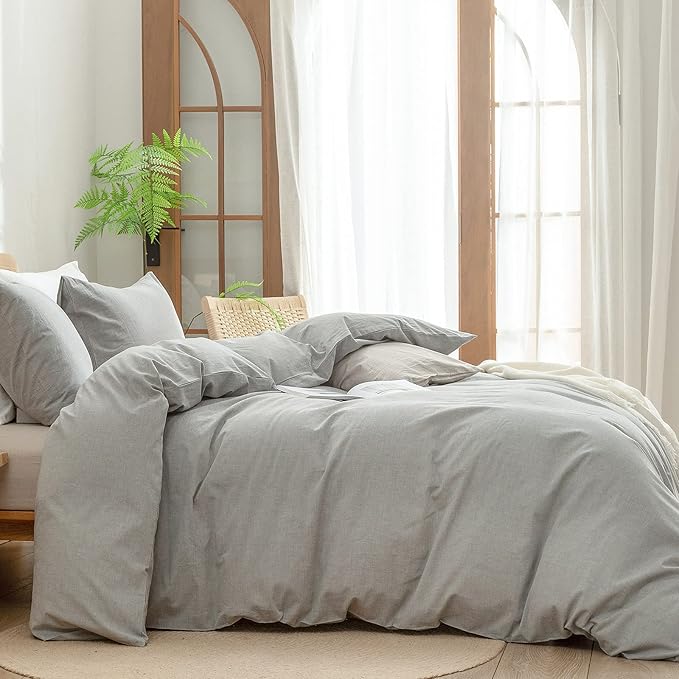 BESTOUCH Duvet Cover Set 100% Washed Cotton Linen Feel Super Soft Comfortable - Image 3
