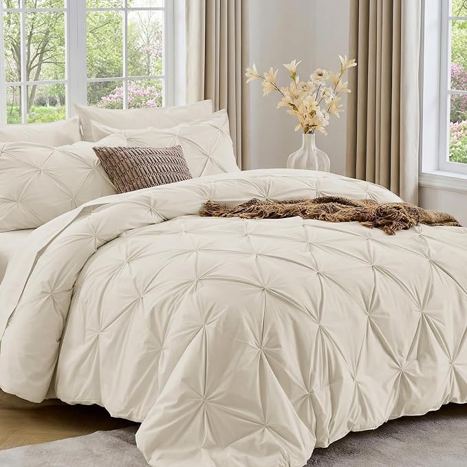 Sasttie Full Size Comforter Set, 7-Piece Bed in a Bag Double, Pintuck Bedding by SASTTIE