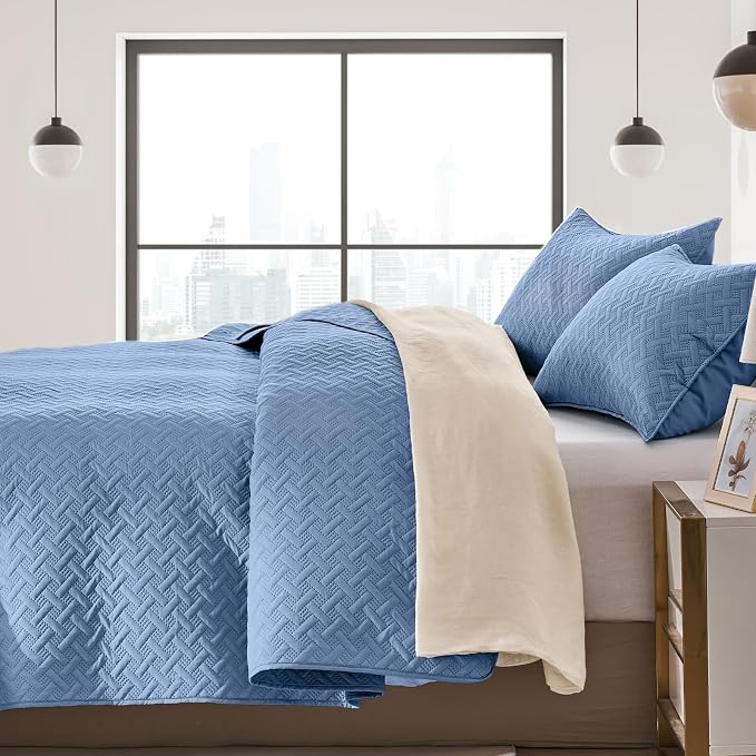 FLYMME Bluish Grey Twin Quilt Bedding Set Thin Lightweight Bedspreads, Soft - Image 3