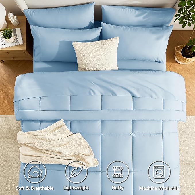 CozyLux King Size Comforter Set Baby Blue, 7 Pieces Bed in a Bag, All Season - Image 2