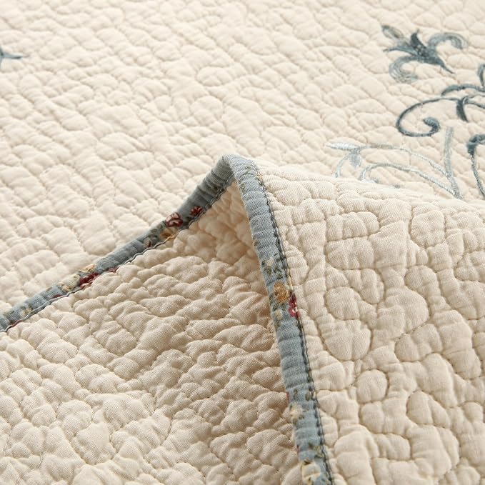 Quilt Set Floral Leaves 3D Embroidery Pattern 3 PCS Cotton Reversible Quilted - Image 8