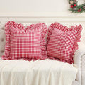 2 Pack Red/White Plaid Ruffled Throw Pillow Sham 20 x20 inches, Washed Cotton by Qilunn