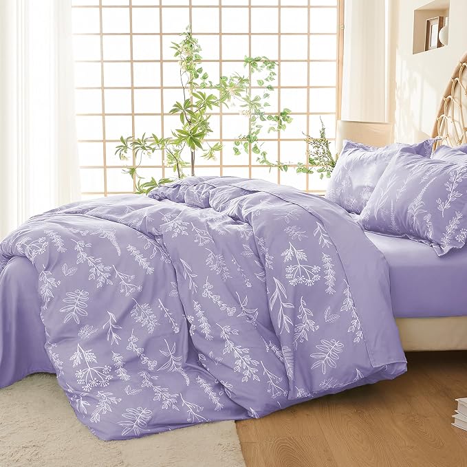 MUXHOMO Duvet Cover King Size, Reversible Floral Lavender Duvet Cover Set - Image 2