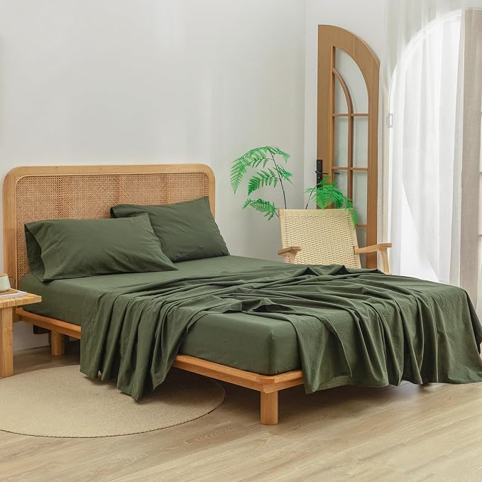 BESTOUCH Flat Sheet Only 100% Washed Cotton Linen Feel Wrinkle-Free, - Image 3