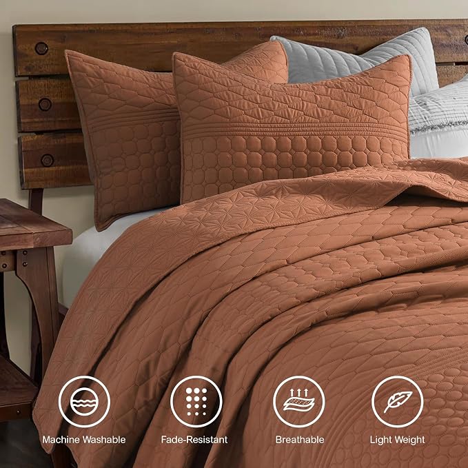 HORIMOTE HOME Burnt Orange Twin Size Quilt Set - Image 2
