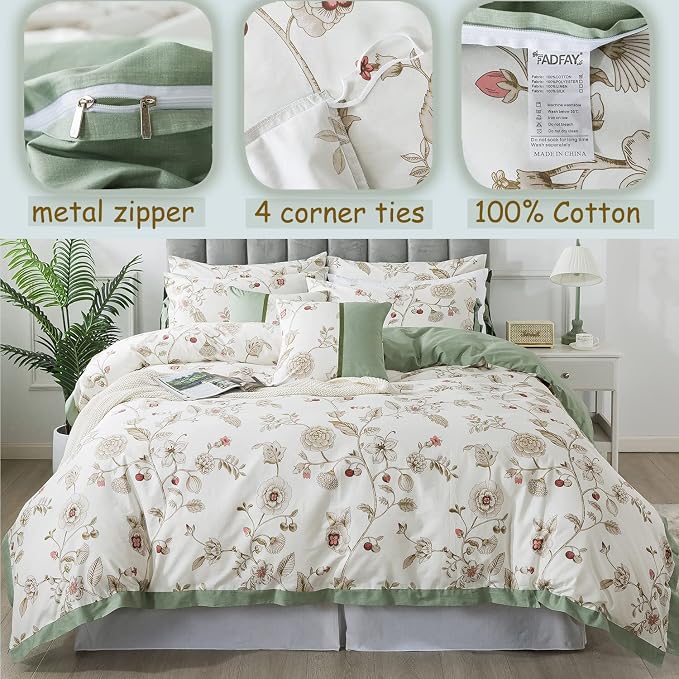FADFAY Twin XL Duvet Cover Set Floral Bedding Set 100% Cotton College Bedding - Image 3