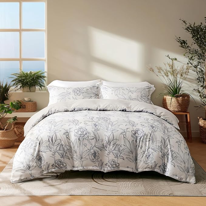 OAITE Duvet Cover Twin Size, Reversible Shallow Bottom Printing White Duvet by OAITE