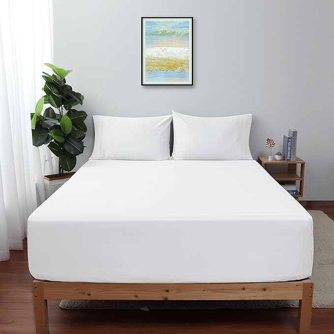 California King Size Fitted Sheet Only White, 100% Egyptian Cotton 600 Thread by ShunjieHome