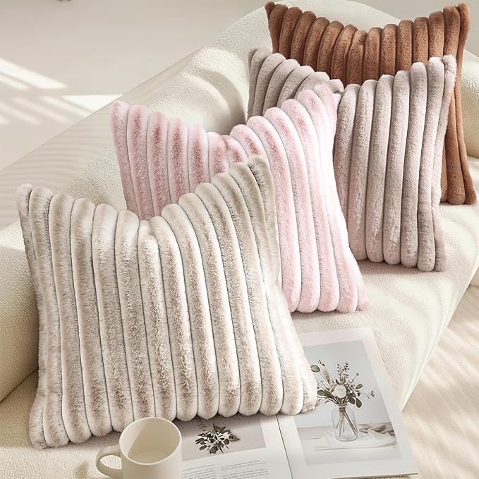 decorUhome Cozy Faux Fur Throw Pillow Covers 24x24 Set of 2 Decorative Soft - Image 4