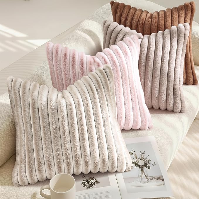 decorUhome Summer Cozy Faux Fur Throw Pillow Covers 12x20 Set of 2 Decorative - Image 4