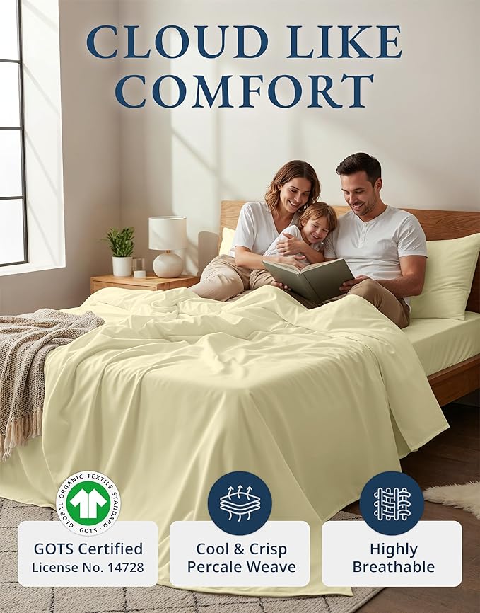 LANE LINEN 100% Organic Cotton Twin Bed Sheet Set, Comfy & Breathable Hotel - Image 2