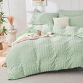 HYMOKEGE Light Green Duvet Cover Queen Size, Ultra Soft 3-Piece Seersucker by HYMOKEGE