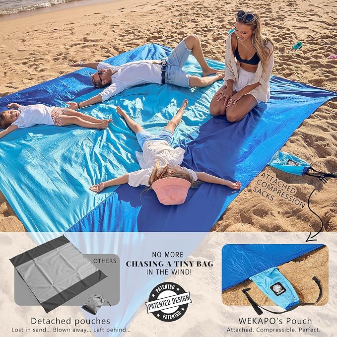 WEKAPO Beach Blanket Sandproof Waterproof, Extra Large Beach Mat, Oversized & - Image 3