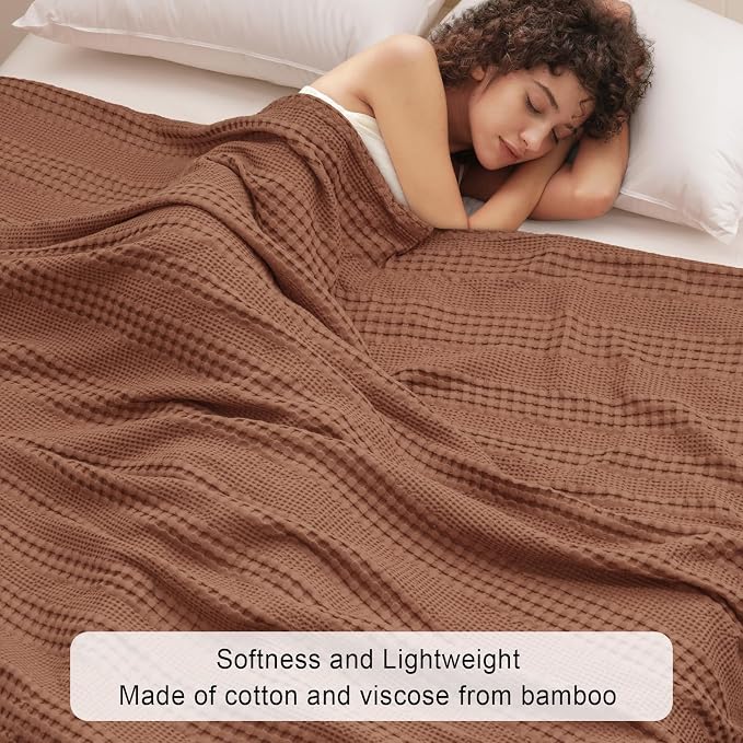 PHF Cooling Waffle Blanket Twin Size, Lightweight 60% Rayon from Bamboo & 40% - Image 2