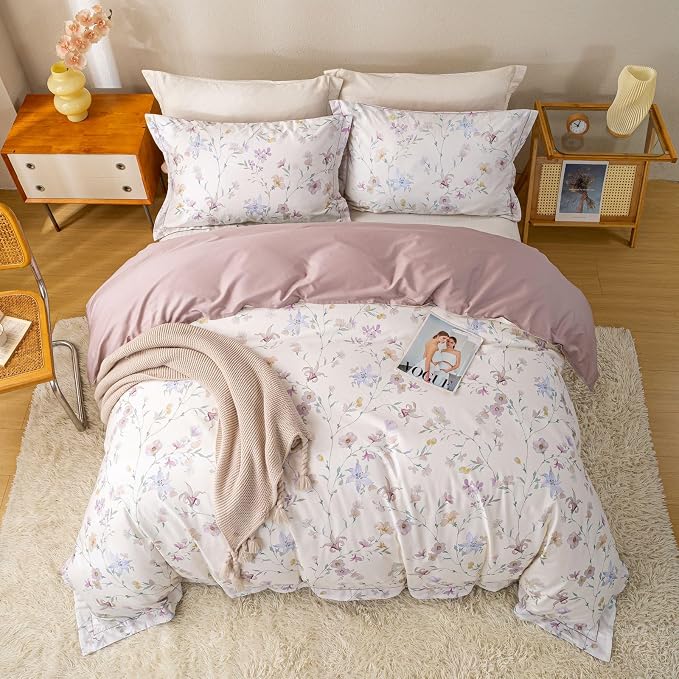 OAITE Duvet Cover Set Twin Size Floral Pattern Ultra Soft 100% Cotton Duvet - Image 4